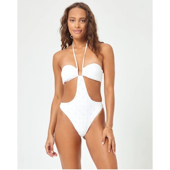 NWT $198 LSPACE WHITE EYELET MARINA ONE PIECE SWIMSUIT SIZE SMALL - Picture 1 of 8